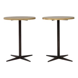 1970s French Iron Bistro Tables With Brass Tops - A Pair For Sale