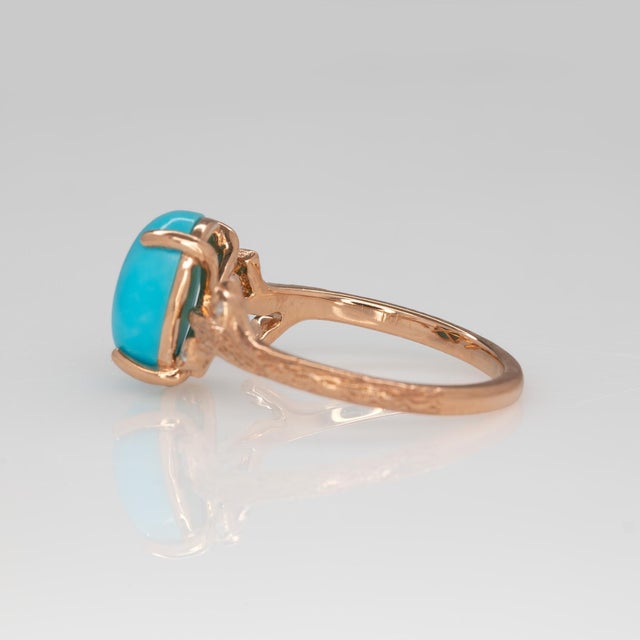 Blue 2.1Ct Sonoran Turquoise Ring With Natural Diamond Accents: Solid 14k Gold, Size 6.75 For Sale - Image 8 of 8