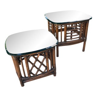 1960s Vintage Ficks Reed Rattan Side Tables, a Pair For Sale