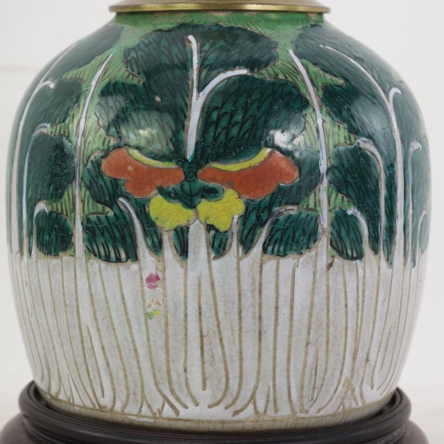 Antique Famille Rose Porcelain Bok Choy Table Lamp With Cabbage Leaf and Butterfly Motif For Sale - Image 12 of 15