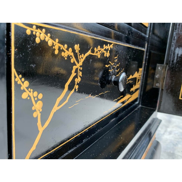 20th Black Lacquer and Hand Painted Open Altar Table or Sideboard For Sale - Image 9 of 13