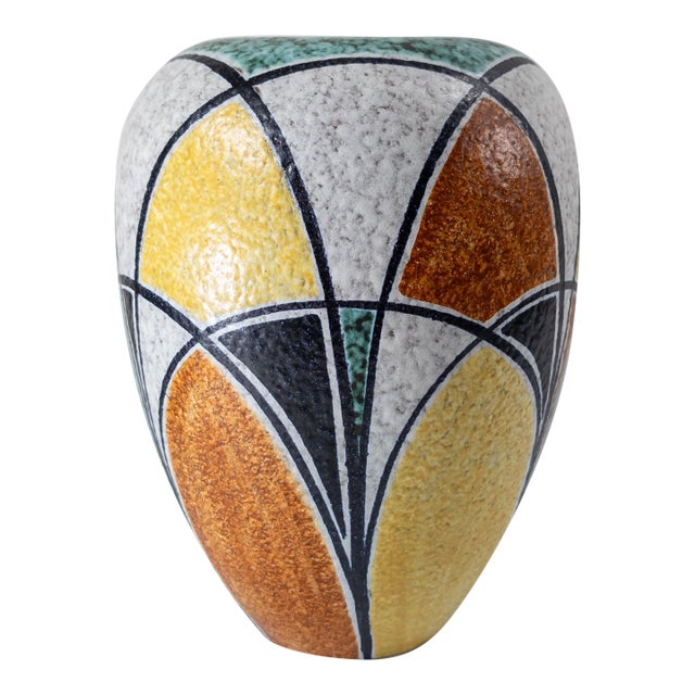 Mid-Century Art Deco Style German Art Pottery Vase by Wilhelm Herkenroth For Sale
