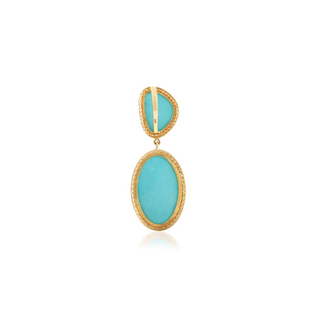 Vintage 12.2 Carat Turquoise Diamond Halo Bohemian Statement Pendant in 14k Gold For Sale - Image 9 of 14