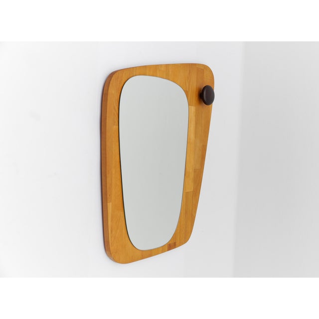 1960s Vintage Wooden Asymetric Wall Mirror, Sweden, 1960s For Sale - Image 5 of 11