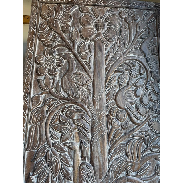 Vintage Tree of Life Carved Barn Door Panel in Reclaimed Wood | Handcrafted Nature-Inspired 84x36 For Sale In Orlando - Image 6 of 7