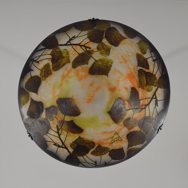 Burnt Umber Large French Art Deco Pendant Light by Daum & Majorelle - 1925 Cameo Chandelier France For Sale - Image 8 of 15