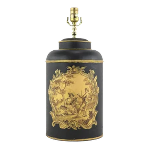 Vintage Export Tea Can Hand-Painted English Floral Table Lamp. , Vintage Table Lamp