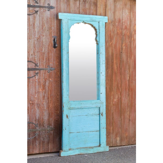 Antique Haveli Blue Floor Mirror For Sale - Image 4 of 6