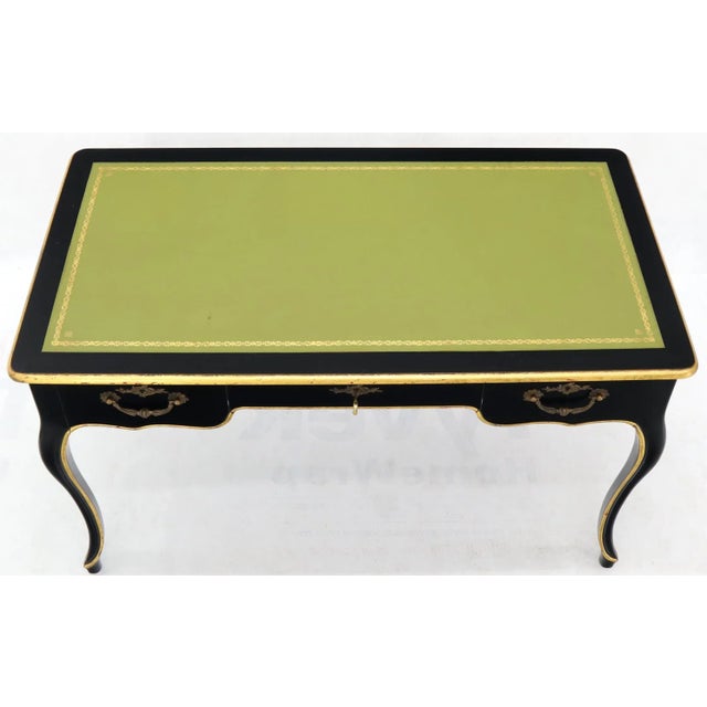 Wood Baker Country French Black Lacquer Gold Trim Leather Desk Console For Sale - Image 7 of 13