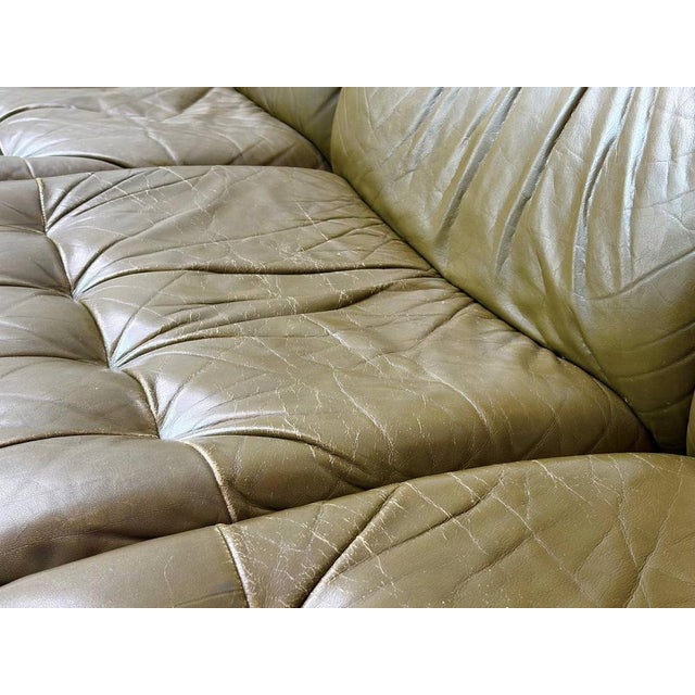 Olive Olive Green Leather Sofa, 1970s For Sale - Image 8 of 16