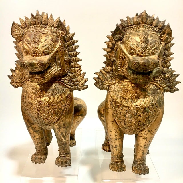 Chinoiserie Gilt Bronze Foo Dogs - a Pair For Sale - Image 3 of 12
