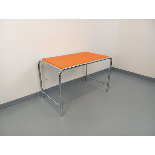 Vintage Desk in Orange Imitation Leather and Chrome, 1970s For Sale - Image 14 of 14
