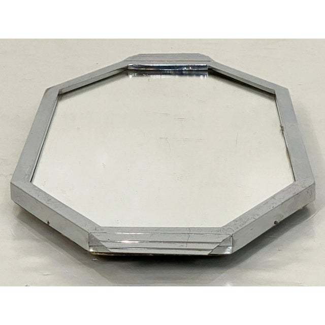 Early 20th Century Art Deco Octagonal Mirrored Glass Tray With Chrome Surround From England For Sale - Image 5 of 10