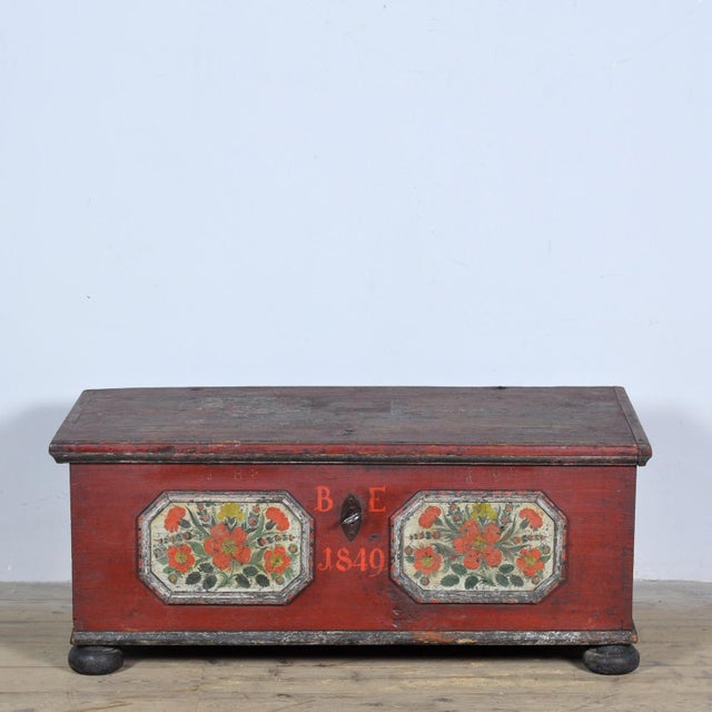 Folk Art Wedding Chest, 1849 For Sale - Image 3 of 18