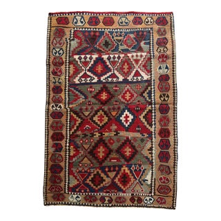 Rare Antique Kilim Rug | Vibrant Geometric Tribal Design | 3'1" X 4'5" For Sale