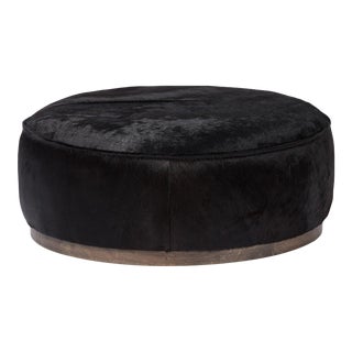 Four Hands Sinclair Large Round Ottoman - Dark Hair on Hide For Sale