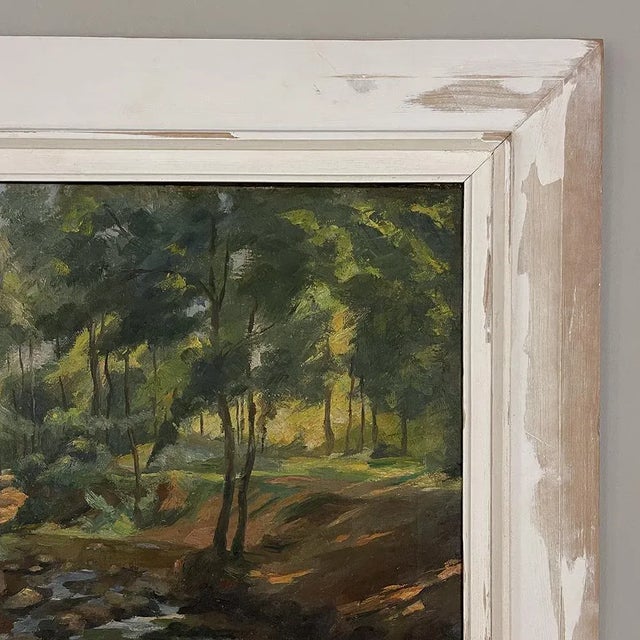 Impressionist Oil Painting on Canvas in Rustic Distressed Painted Frame by Joseph Lagasse (1878-1962) For Sale In Dallas - Image 6 of 13