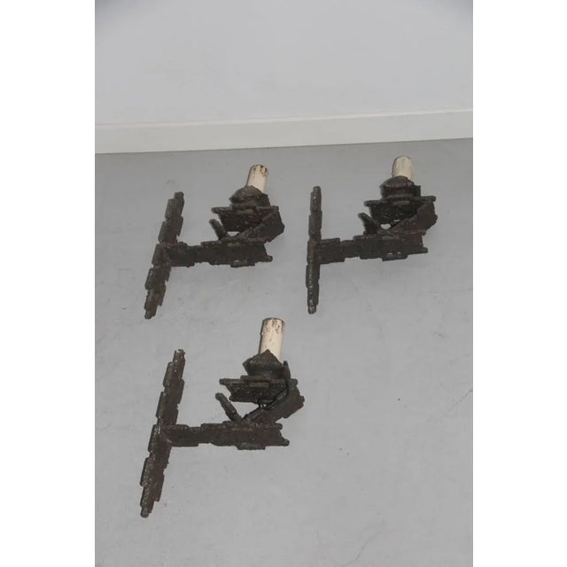 Brutalist Iron Wall Sconces, 1960s, Set of 3 For Sale - Image 6 of 8