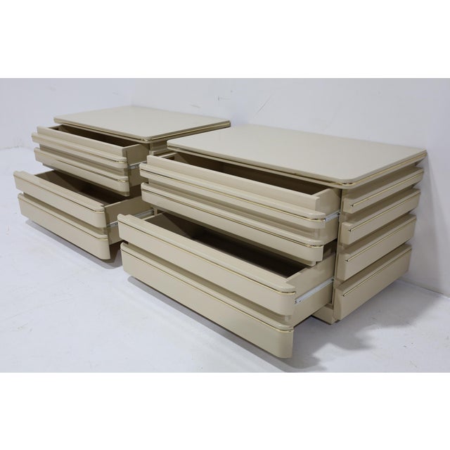 Tan Pair of Roger Rougier Nightstands in Lacquer With Gold Trim For Sale - Image 8 of 9