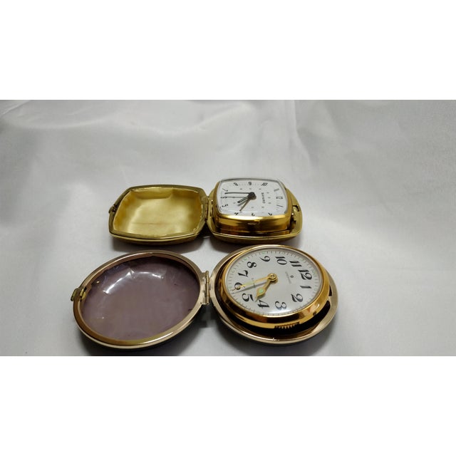 Brown Mid 20th Century Folding Alarm Clocks Junghans and Bayard- Set of 2 For Sale - Image 8 of 9