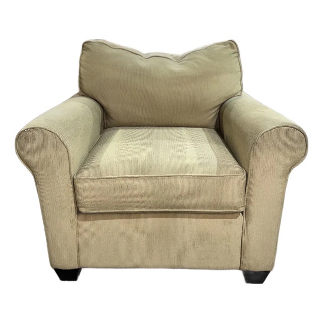 Bassett Tan Rolled Arm Fabric Club Chair For Sale