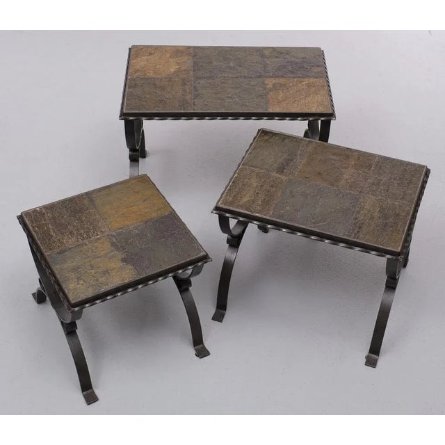 Slate Stone Brutalist Nesting Tables, 1970s, France, 1975, Set of 3 For Sale - Image 4 of 11