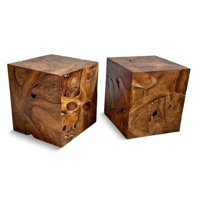 Organic Modern Natural Teak Root Block Side Table For Sale - Image 9 of 9