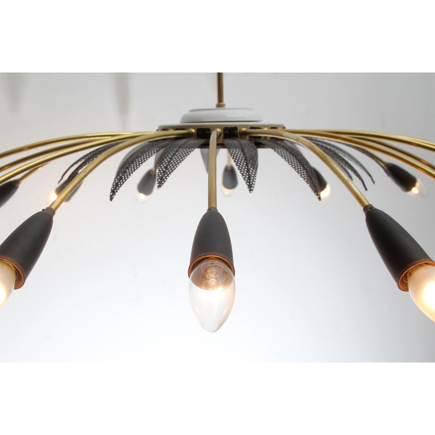 Vintage Brass 16-Arm Sputnik Chandelier 1950s