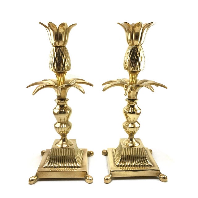 Regency Brass Pineapple Palm Candlesticks a Pair Chairish