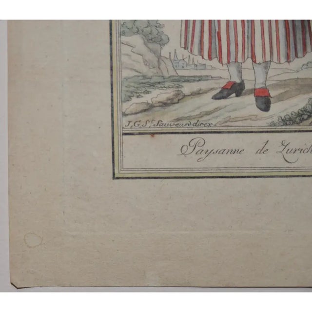 Traditional 1797 Grasset De Saint-Sauveur Hand-Colored Engraving Swiss Zurich Fashion Costume For Sale - Image 3 of 7