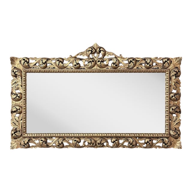 Grand Mid-Century Italian Baroque Pierced Giltwood Mirror For Sale