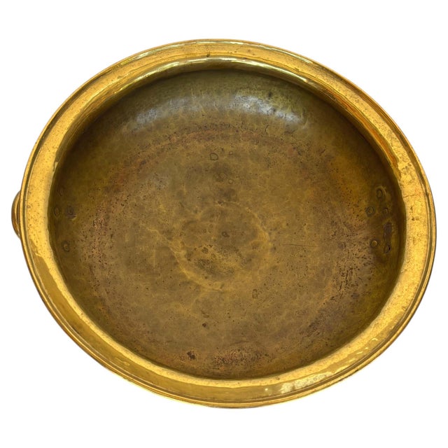 Early 20th Century Arts and Crafts Footed Brass Bowl with Ring Handles 1920s For Sale In Palm Springs - Image 6 of 17