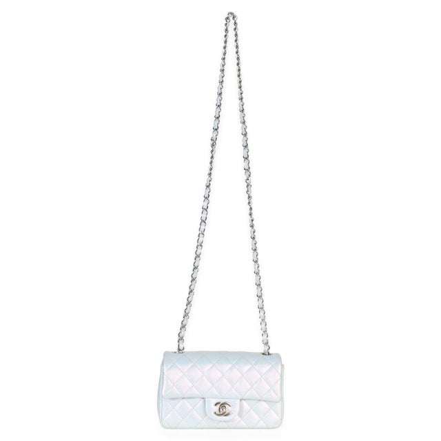 Blue Blue Iridescent Quilted Goatskin Rectangular Mini Flap For Sale - Image 8 of 9