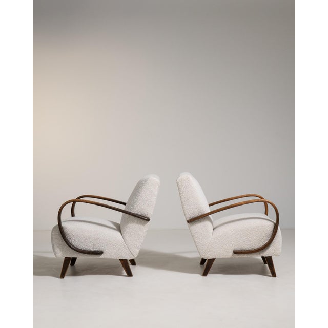 Cream 1950s Jindřich Halabala Cream Wood Pair of Club Chairs For Sale - Image 8 of 12