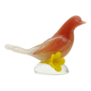Seguso Murano Vintage Orange White Gold Flecks Yellow Flower Italian Art Glass Mid Century Bird Sculpture