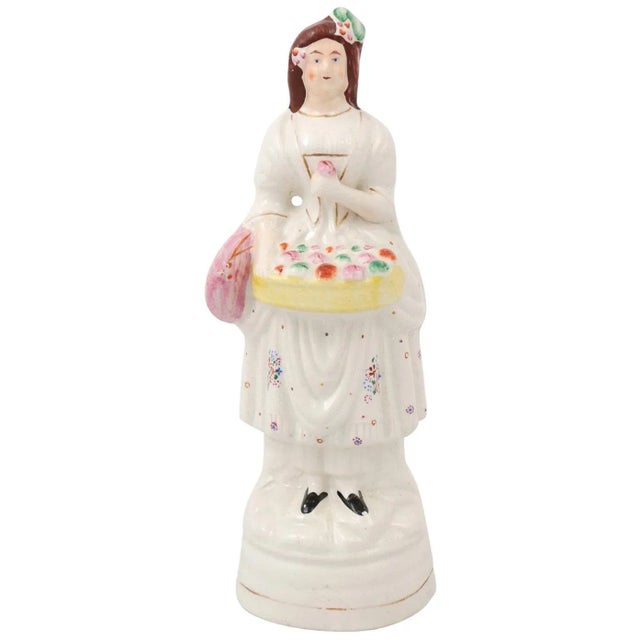 Mid 20th Century Small English Porcelain Decorative Figurine Depicting Lady with Floral Basket For Sale - Image 12 of 12