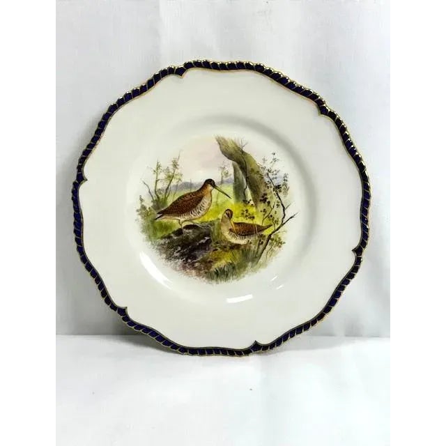 Navy Blue Antique Royal Worcester 1898 George Johnson Hand Painted Game Bird China-17 PCS For Sale - Image 8 of 12