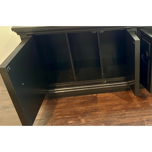 Vintage Black Oak Wood Sideboard Buffet, 6-Door Raised Panel Freestanding Cabinet For Sale - Image 4 of 8