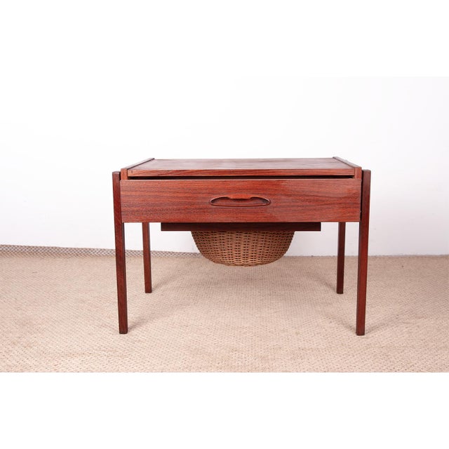Vintage Danish Teak and Rattan Sewing Table by Johannes Andersen for Uldum Møbelfabrik, 1960s For Sale - Image 14 of 14