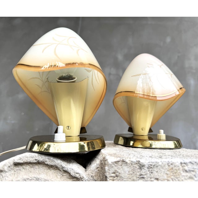 Austrian Brass and Hand-Painted Glass Table Lamps by Rupert Nikoll, 1950s, Set of 2 For Sale - Image 13 of 17