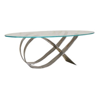 Spanish Brass Coffee Table with Oval Glass Top Attributed to David Marshall For Sale