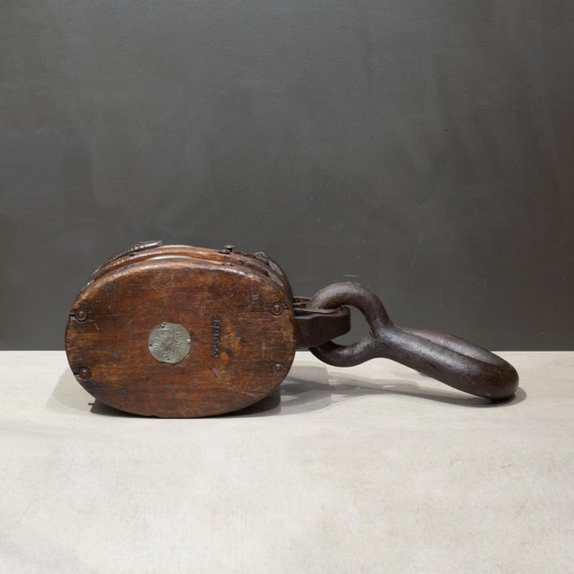 Industrial Large Antique Block and Tackle Nautical Pulley c.1850-1930 For Sale - Image 3 of 10