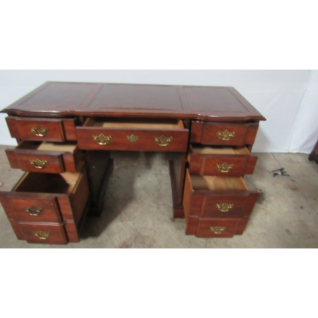 Brown Vintage Mahogany Leather Executive Desk Chippendale Block-Front For Sale - Image 8 of 10