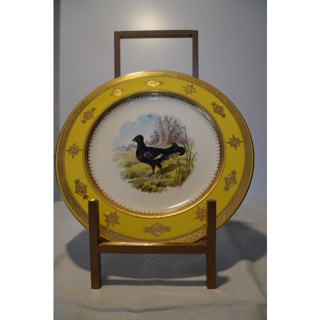 English Mintons Cabinet Plates, Birds With Canary Yellow Border, c.1885, Set of 9 For Sale - Image 3 of 3