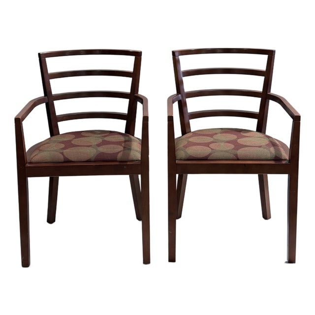 Late 20th Century Pair of KnollStudio Mid Century Modern Wood Armchairs For Sale