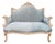 1980 French Louis XVI Cream Beech Blue Velvet Settee Sofa For Sale