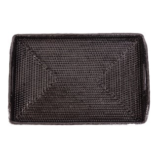 Artifacts Rattan Rectangular Serving Tray with High Handles For Sale
