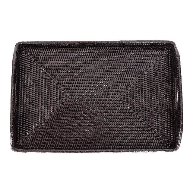 Artifacts Rattan Rectangular Serving Tray with High Handles For Sale