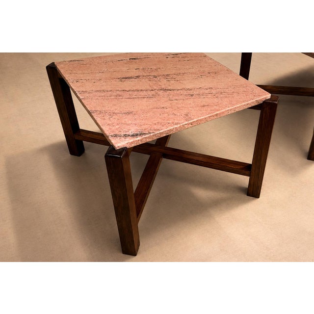 Pair of Brazilian Modern Side Tables in Rosewood and Pink Granite, Brazil, 1960s For Sale - Image 18 of 18