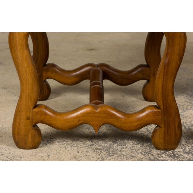 French Louis XIII Style Os De Mouton Walnut Dining Chairs W/ Tabourets in Blue Plaid - Set of 8 For Sale - Image 16 of 18